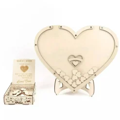 13" Natural Wooden Heart Drop Top Frame Wedding Guest Book Sign Set Party Event