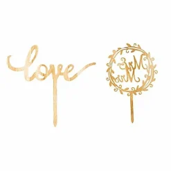 2 Natural Wooden Love and Mr & Mrs Wedding CAKE TOPPERS