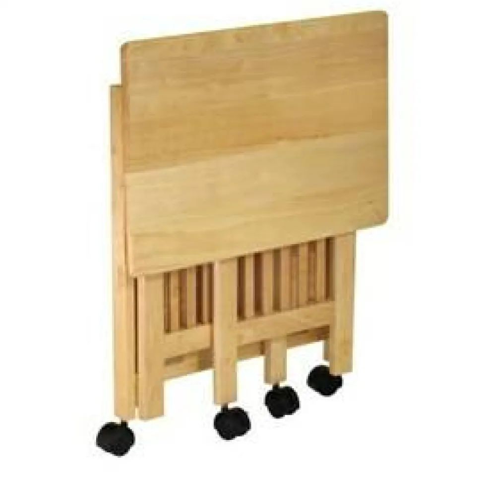 Natural Wood 3-Shelf Folding Printer Stand Cart with Lockable Casters