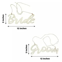 2 Natural 12x5 in Wooden Bride and Groom Chair Signs HANGING DECOR Party Events