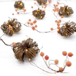 Nature Rattan Pumpkin Lights - 10FT 30 LED Cozy Fall Garland with Lights Battery Operated Charming Thanksgiving Decorations with Remote - Ideal Thanksgiving Garland Fall Decorations for Home