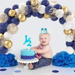 Navy Blue Gold Balloons Set, 50 pcs 12 inch Metallic Gold Navy Blue White Confetti Latex Balloons Kit
