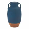 10.5" Navy Ceramic Urn Vase with Terra Cotta Accent