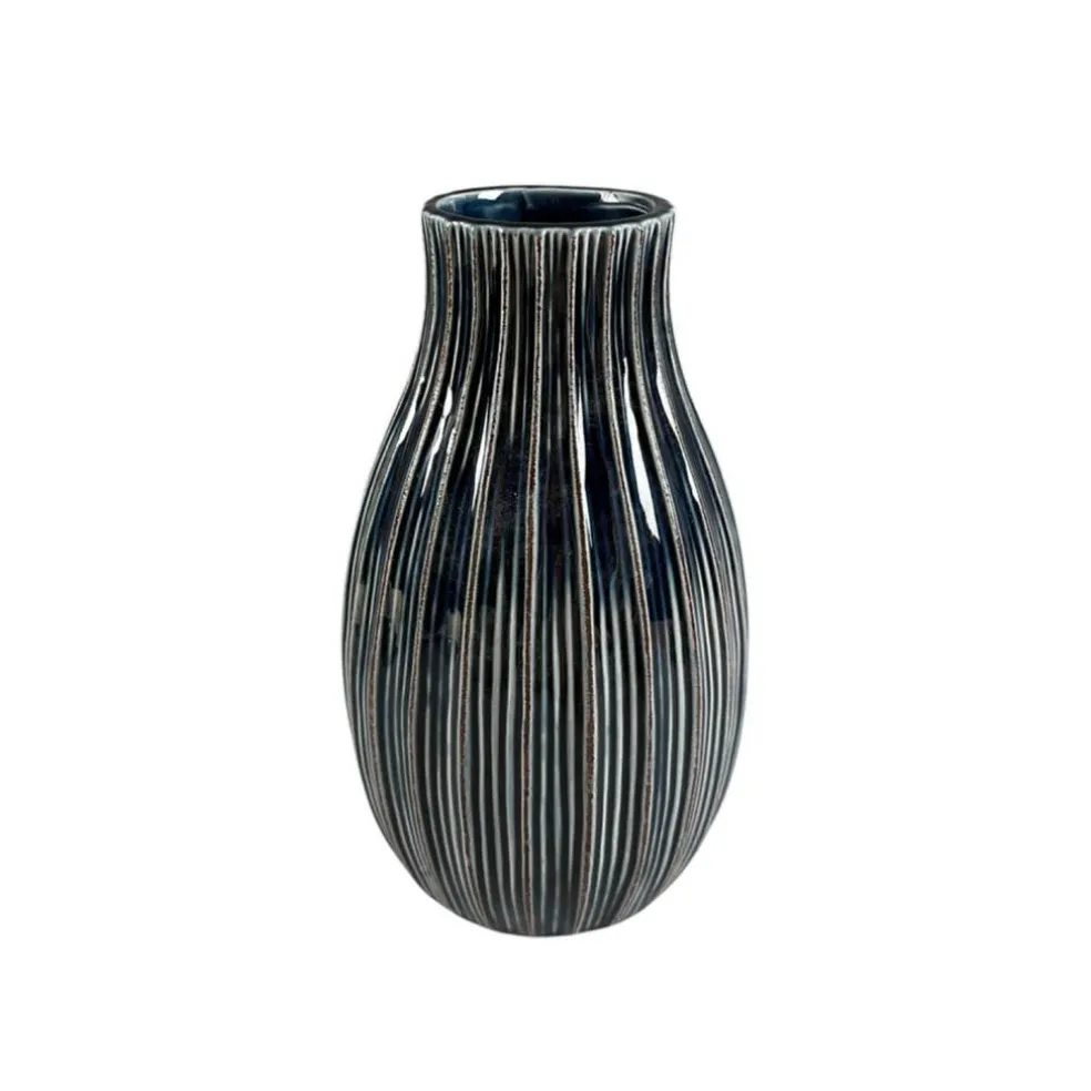 9" Navy Ribbed Ceramic Vase by Ashland®