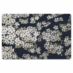 Navy & White Blossoms Floor Mat