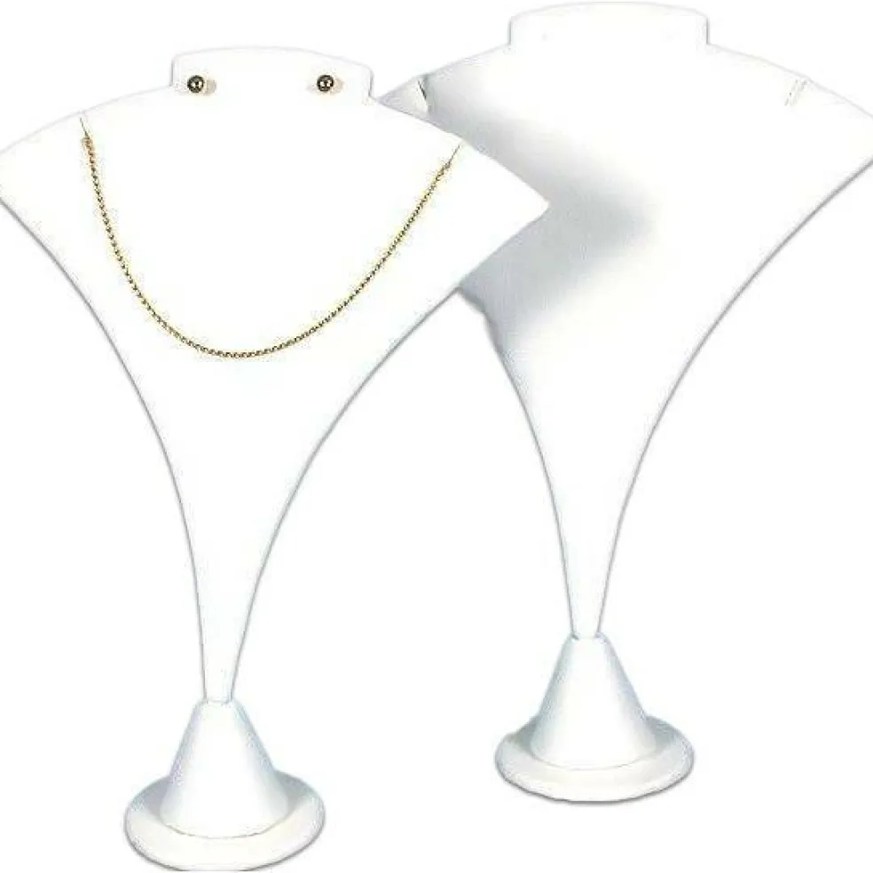 2 Necklace Earring White Leather Combo Showcase Display