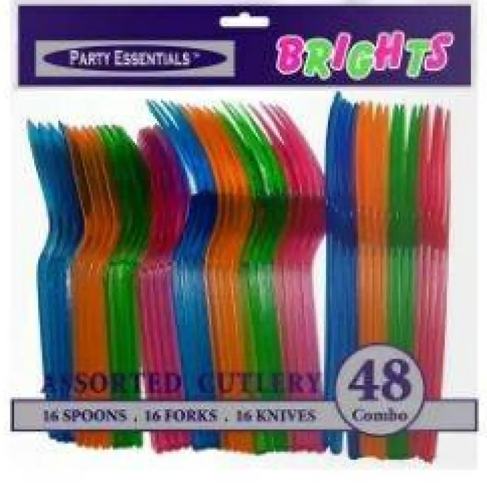 Neon Plastic Cutlery – Assorted Colors – 48 Pieces/Pack