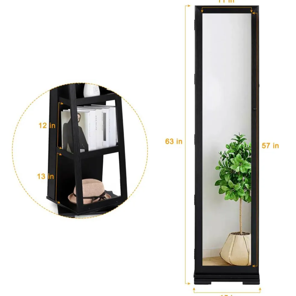 NEX™ Black 360 Degree Rotatable Jewelry Armoire with Free-Standing Mirror
