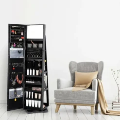NEX™ Black 360 Degree Rotatable Jewelry Armoire with Free-Standing Mirror
