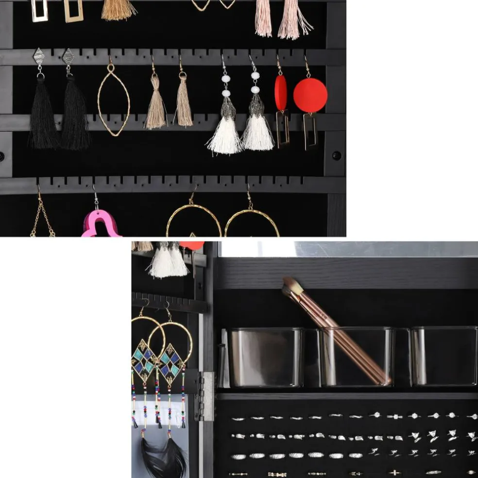 NEX™ Black 360 Degree Rotatable Jewelry Armoire with Free-Standing Mirror