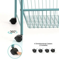 NEX™ Blue Large 3-Tier Rolling Basket Stand with Shelves & Wheels