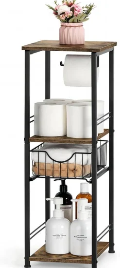 NEXâ„¢ 28" Freestanding 3-Tier Storage Shelf with Basket Drawer & Toilet Paper Holder