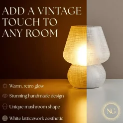 Next Glow Mushroom Lamp - Retro Funky Aesthetic LED Table Lamp, Dimmable E26 Socket Bulb