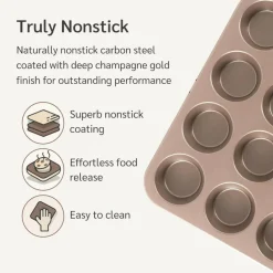 Non Toxic Nonstick 12 Cup Muffin Pan | PFOA BPA free Nontoxic Cupcake Tin | Best Non Stick Muffin Pans | Muffin tins | Cupcakes Tray | Carbon Steel Bakeware Mold Trays