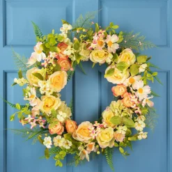 Northlight 26" Daisy, Peony and Roses Artificial Floral Spring Wreath