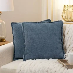 Northlight Fringed Square Cotton Throw Pillows - 17" - Blue - Set of 2