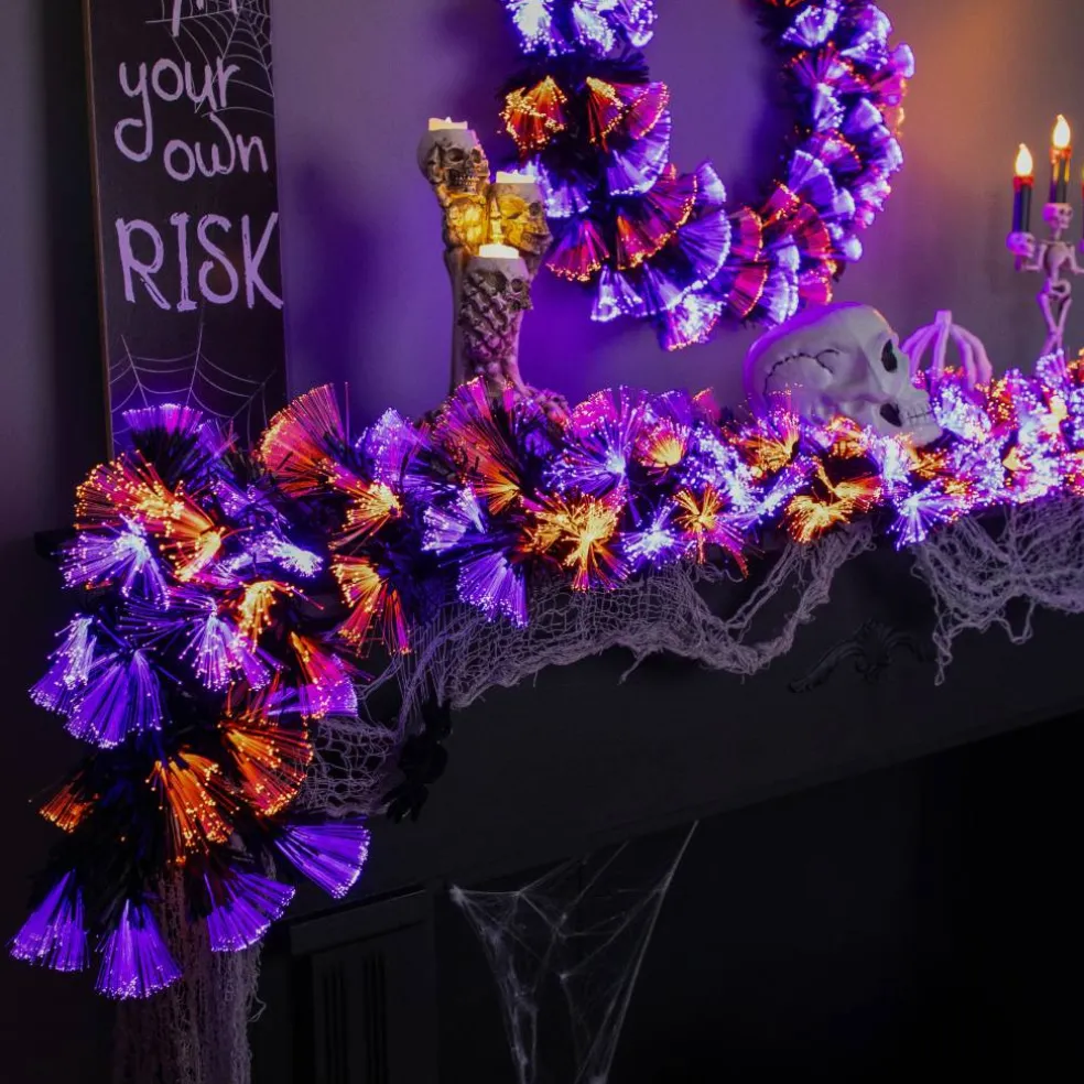 Northlight 6ft. Fiber Optic Orange & Purple LED Artificial Black Halloween Garland
