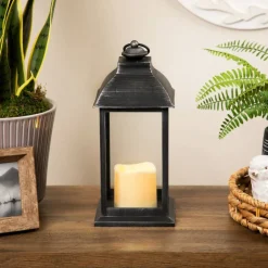 Northlight LED Lantern with Flameless Candle - 12.5" - Brushed Silver Finish