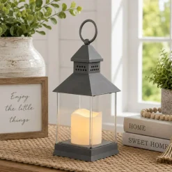 Northlight Lighted Tapered Candle Lantern with Flameless LED Candle - 11" - Gray
