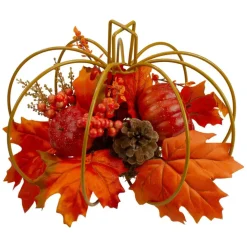 Northlight Maple Leaves and Berries Pumpkin-Shaped Open Wire Fall Harvest Centerpiece - 15"