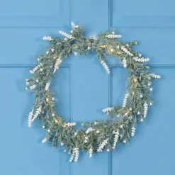 Northlight Pre-Lit Battery Operated White Lavender Spring Wreath - 16" - Clear LED Lights