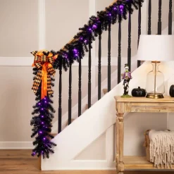 Northlight Pre-Lit Black Crystal Pine Artificial Halloween Garland - 9' x 12" - LED Purple
