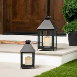 Northlight Rectangular Metal Candle Lanterns - 15.75" - Black - Set of 2