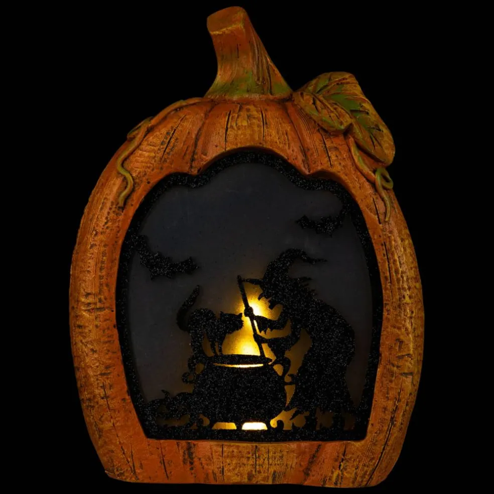 Northlight 13" Witch Stirring Flickering Cauldron Scene Inside Pumpkin Halloween Décor