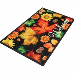 Northlight 17.75" x 29.5" Maple Leaves & Sunflowers Welcome Doormat
