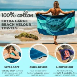 Nova Blue Turtle Beach Towel – Tropical Blue Colors with A Unique Design, Extra Large, XL (34”x 63”) Made from 100% Cotton for Kids & Adults