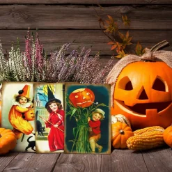 Nuanchu 80 Pcs Vintage Halloween Postcards 4 x 6 Retro Halloween Greeting Cards Scary Pumpkin Cats Postcards Horror Holiday Blank Cards for Friends Relatives, 20 Designs