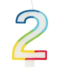 Number 2 Birthday Candle with Rainbow Border – 1 Candle