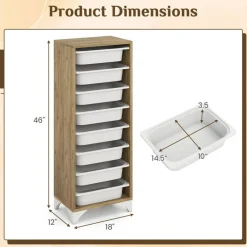 Oak - White 9-Tier Storage Organizer, Engineered Wood Cabinet with 8 Removable Baskets, 44 lb Top Shelf & Anti-Tip Device