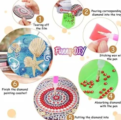 Ocean Animals Diamond Painting Coasters Kit with Holder for Adults Beginners, 5D DIY Diamond Art Drink Coasters Set, Wooden Cork Base Craft Supplies, 4x4 Inch
