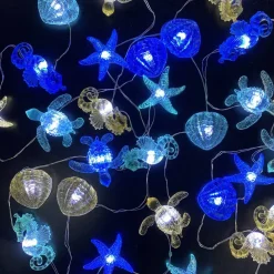 Ocean Beach themed Sea Life Cute Fairy Decorative String Lights Battery Operated, Seahorse Starfish Sea Turtle Clam Nautical Rope Lights Lit by 30 LEDs 10 ft for Holiday Camping Mermaid Wedding