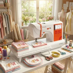 Official POOLIN EOC03RE(2in1) Computerized Sewing & Embroidery Machine 9.25x4in Large Area, 4.3in Big LCD Touchscreen Wifi Availabable with Starter Kit 207 Stitches &154 Built-in Patterns for Business Order DIY Hobby, Family Women Gift, DIY Crafts
