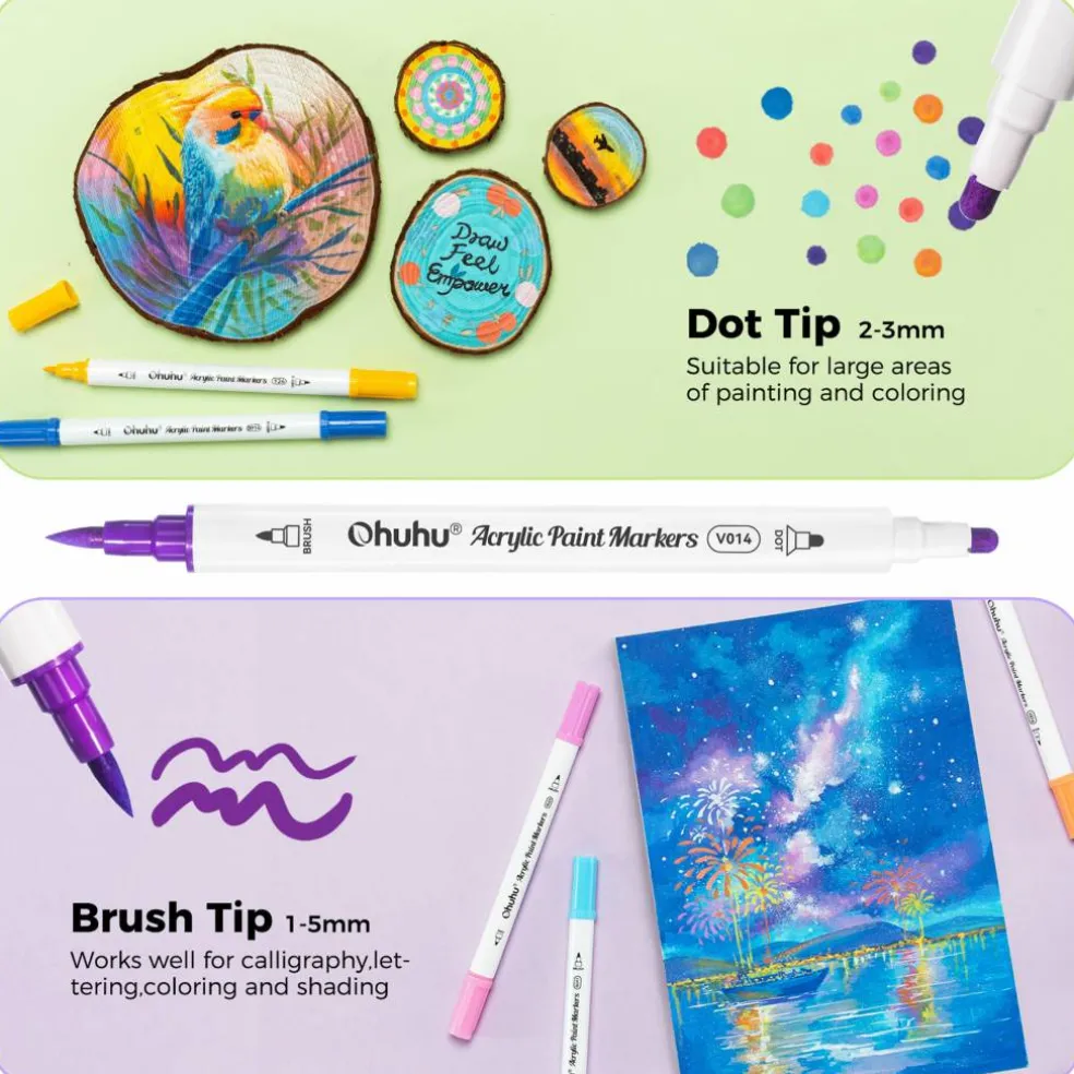 Ohuhu® Akaka Brush & Dot Dual Tip 36 Color Acrylic Marker Set