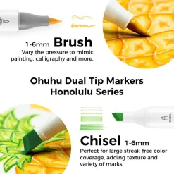 Ohuhu Alcohol Markers Brush Tip - 320-color Double Tipped Art Sketch Marker Set for Artists Adults Coloring Illustration -Brush & Chisel Dual Tips - Honolulu Series of Ohuhu Markers - Refillable Ink