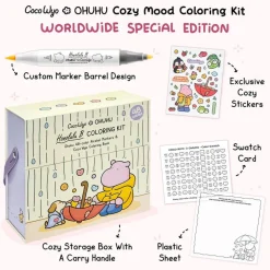 Ohuhu × Coco Wyo Coloring Set 48 Alcohol Markers& Coloring Book Brush& Fine | Co-branded Coloring Kit, 48-color Dual Tips Honolulu B, for Adults Beginners Artists Cozy Coloring, Great Gift Idea