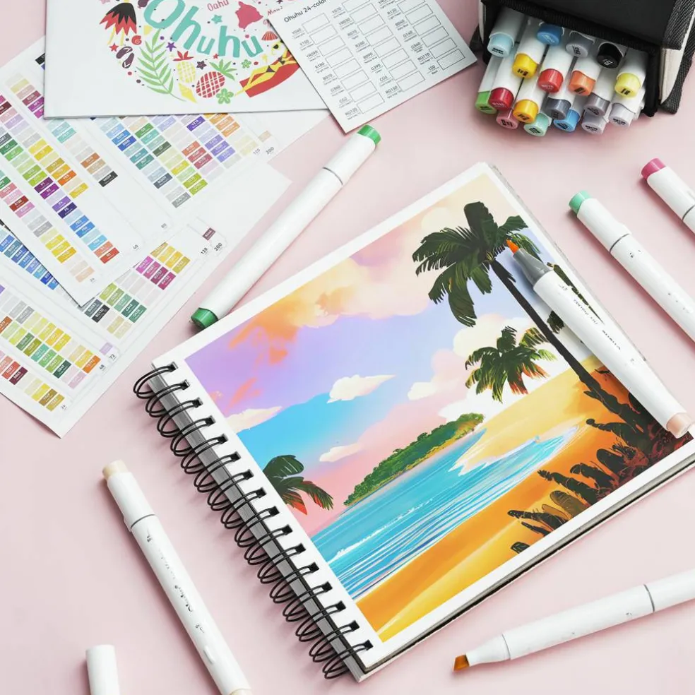 Ohuhu® Honolulu B Brush & Fine Dual Tip 24 Color Basic Marker Set
