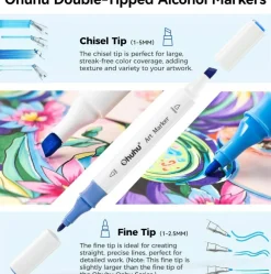 Ohuhu Markers, 48-color Double Tipped Alcohol Markers, Chisel & Fine Alcohol-based Art Marker Set for Adults Coloring Illustration, Great Value Pack for Students' Art Class, Better Designed Grip