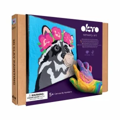 OKTO | DIY 3D Creative Air Dry Clay Kit | Kids Painting by Numbers Coloring Set | RACCOON | Frame 11.8x11.8 in