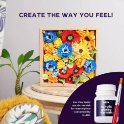 OKTO | DIY 3D Creative Air Dry Clay Modeling Kit | Flowers FREEDOM | Wooden Frame 8.3x8.3 inch