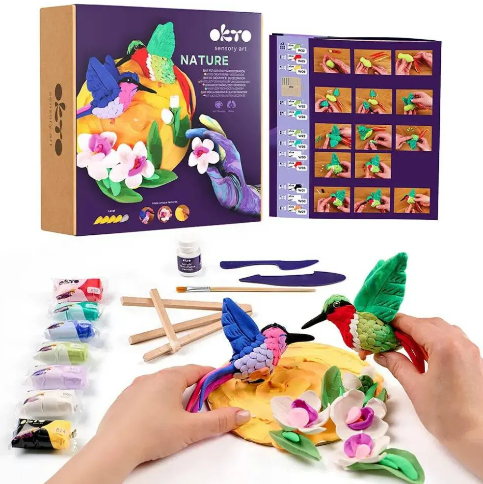 OKTO DIY 3D Creative Air Dry Clay Set Nature Hummingbirds