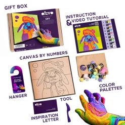 OKTO | DIY 3D Creative Air Dry Clay Kit | Kids Painting by Numbers Coloring Set | BUNNY | Frame 11.8x11.8 in