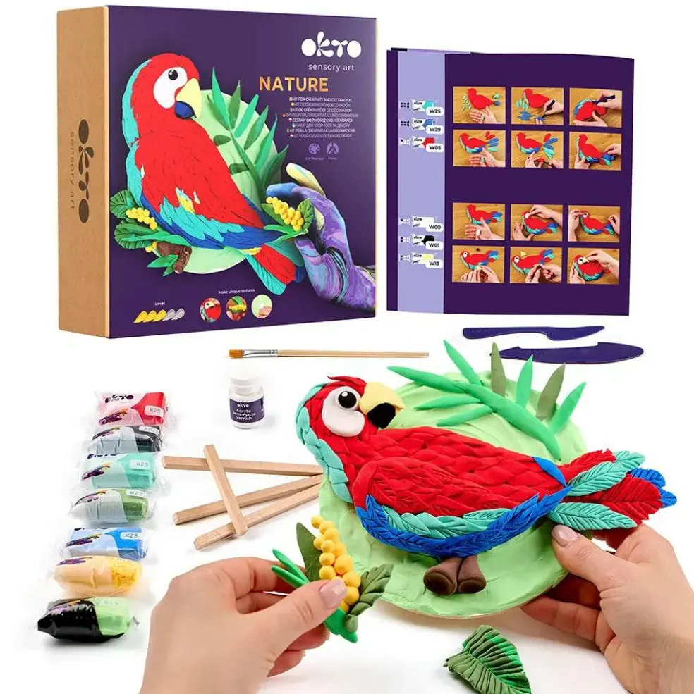 OKTO DIY 3D Creative Air Dry Clay Set Nature Macaw
