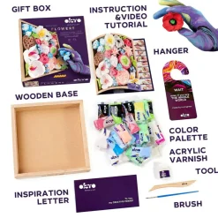 OKTO | DIY 3D Creative Air Dry Clay Modeling Kit | Flowers ROMANCE| Wooden Frame 8.3x8.3 inch