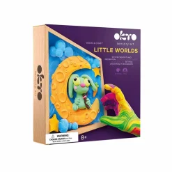 OKTO | DIY 3D Creative Air Dry Clay Modeling Kit for KIDS | "Little Worlds" BUNNY Moon| Wooden Frame 8.3x8.3 inch