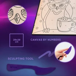 OKTO | DIY 3D Creative Air Dry Clay Kit | Kids Painting by Numbers Coloring Set | OWL | Frame 11.8x11.8 in