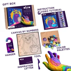 OKTO | DIY 3D Creative Air Dry Clay Kit | Kids Painting by Numbers Coloring Set | OWL | Frame 11.8x11.8 in